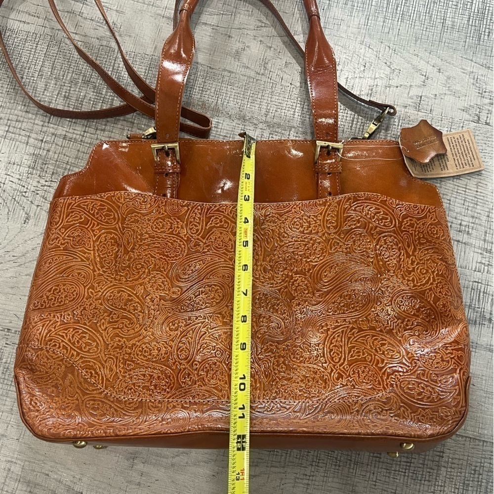 American Genius Leather Handbag w/ Removable Shoulder Strap, Tooled Paisley - Picture 5 of 15